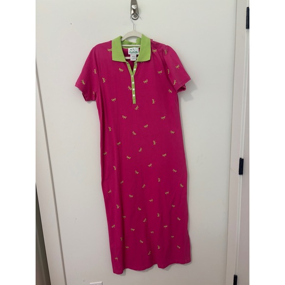 The Quacker Factory Dresses & Skirts - Quacker Factory Pink Lime Hippie Boho Y2K 00s Dragonfly Polo Maxi Dress Women M